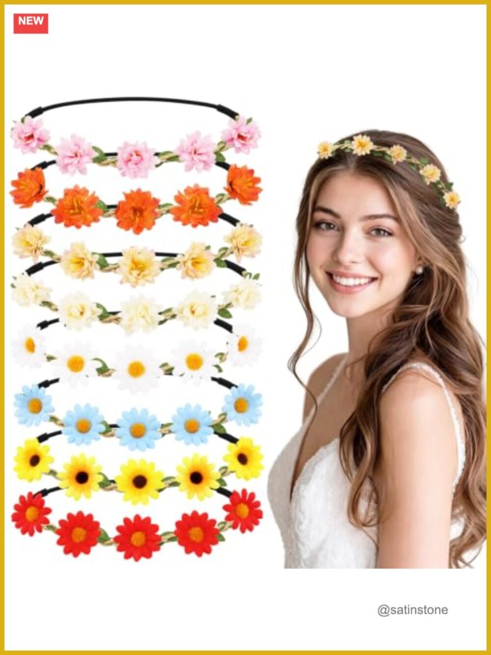 8-Pack Adjustable Flower Crown Headbands Daisy Elastic Hair Accessories for